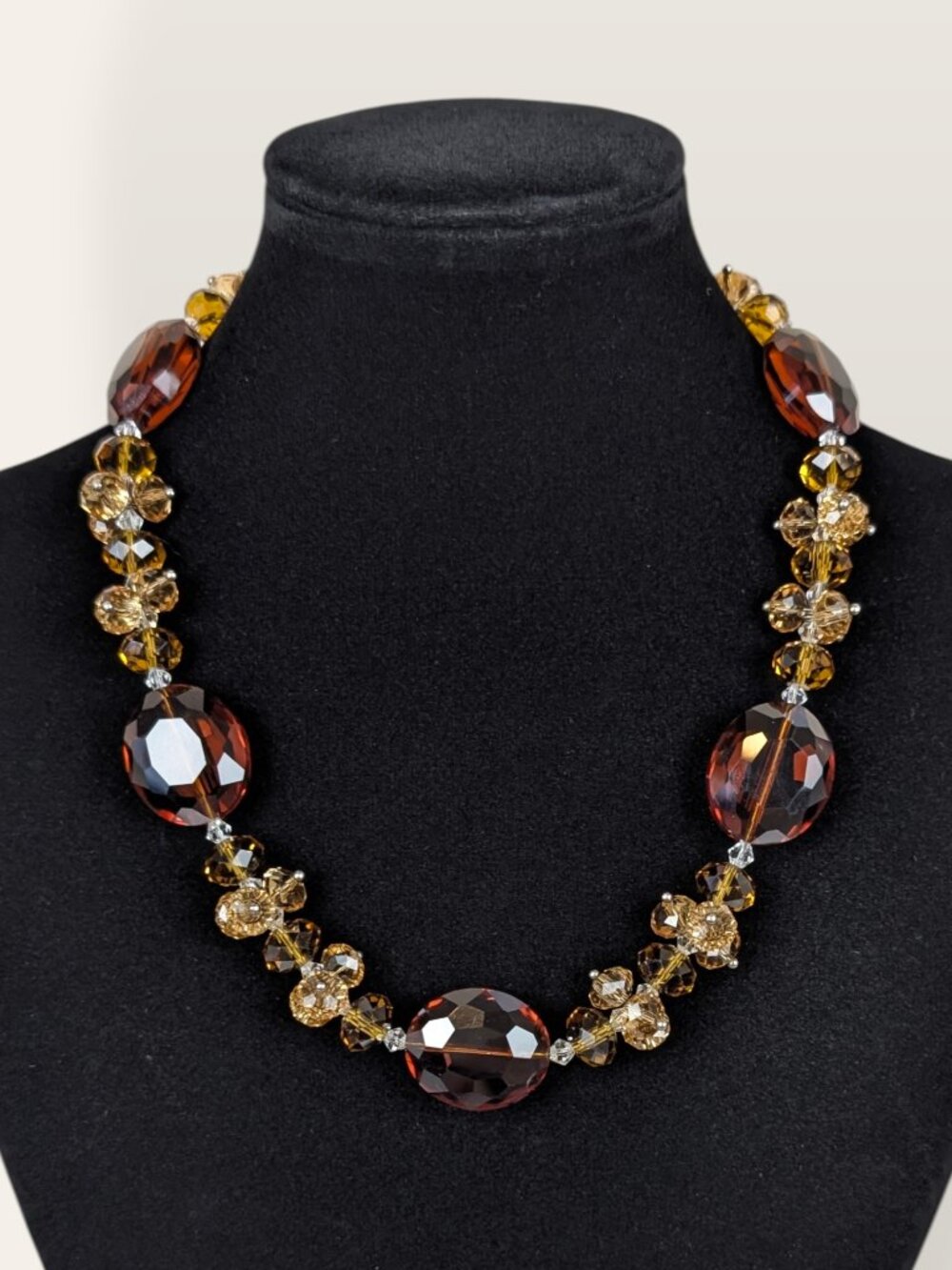 Brown & Yellow Faceted Crystal Cluster Necklace